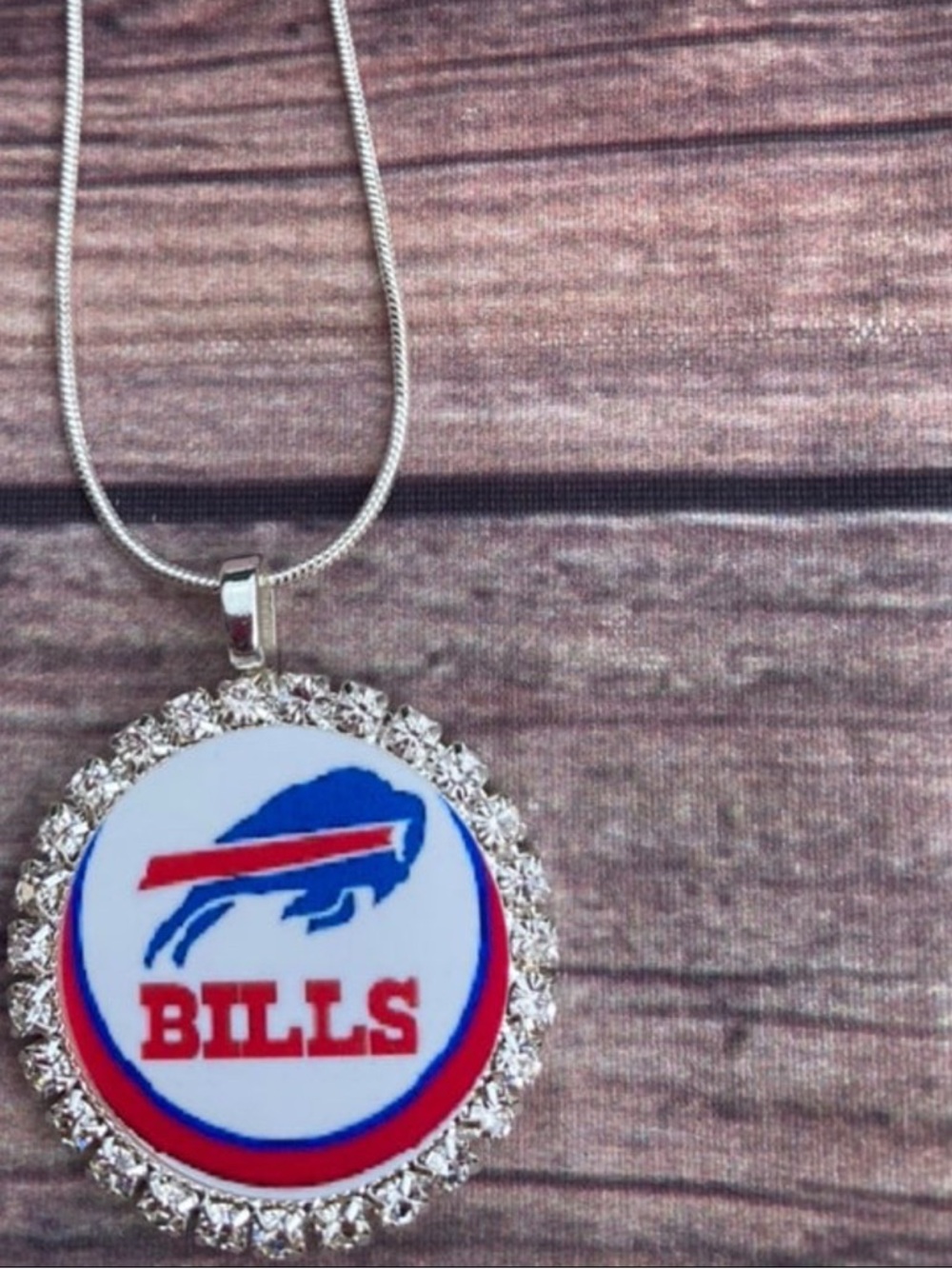 Buffalo Bills Logo Rhinestone Pendant Necklace - Blue, Red, White